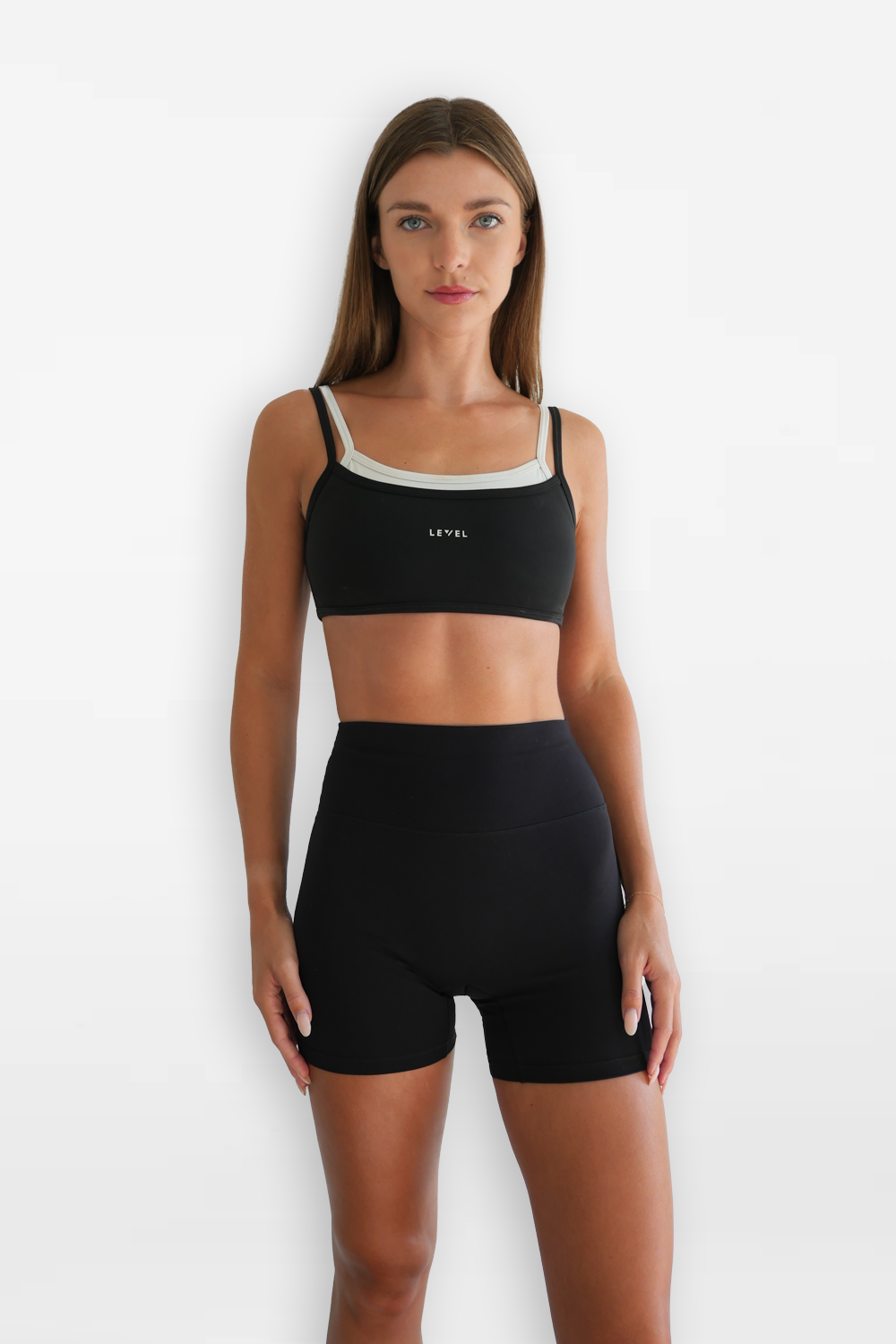 Black Level Active biker shorts, full body front view